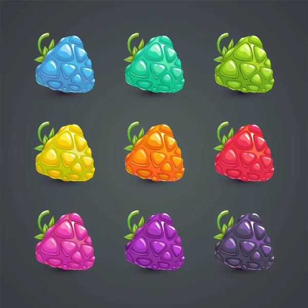 Funny cartoon fantasy fruits, unreal berries set — Stockvector