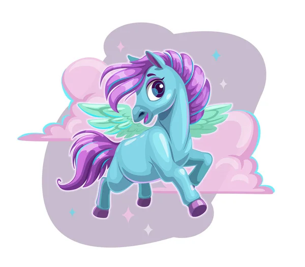 Little cute cartoon pegasus. Fantasy flying pony — Image vectorielle