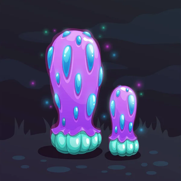 Champignon magique de dessin animé. Fantaisie alien nuit plante — Image vectorielle