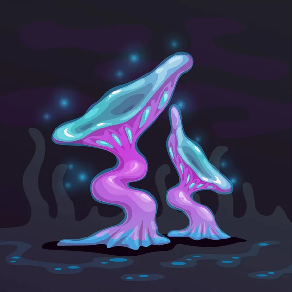 Magic cartoon mushroom. Fantasy alien night plant — Vetor de Stock