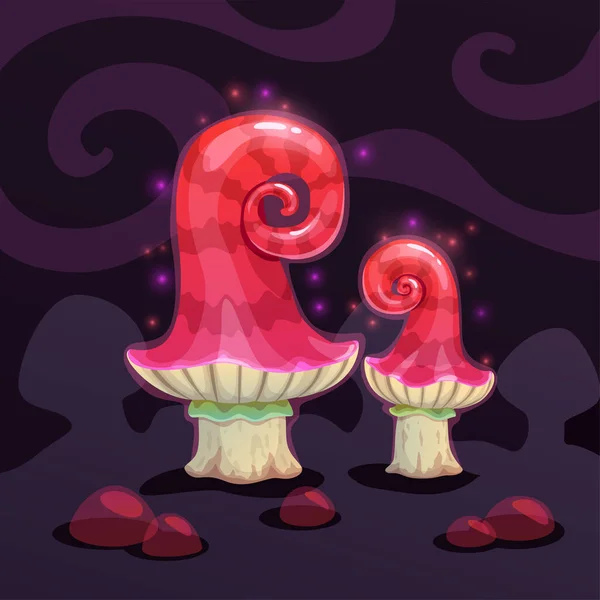 Magic cartoon mushroom. Fantasy alien night plant — Stockový vektor