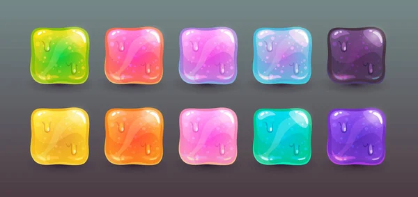 Slime gui elements. Square glossy buttons set — Stockvektor