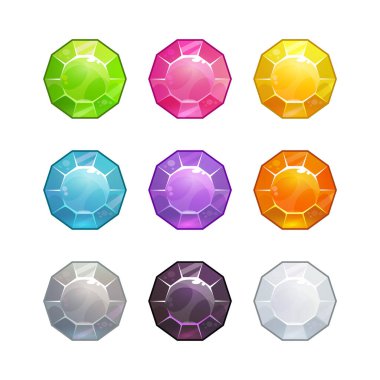 Cartoon polygonal crystal assets for game design.