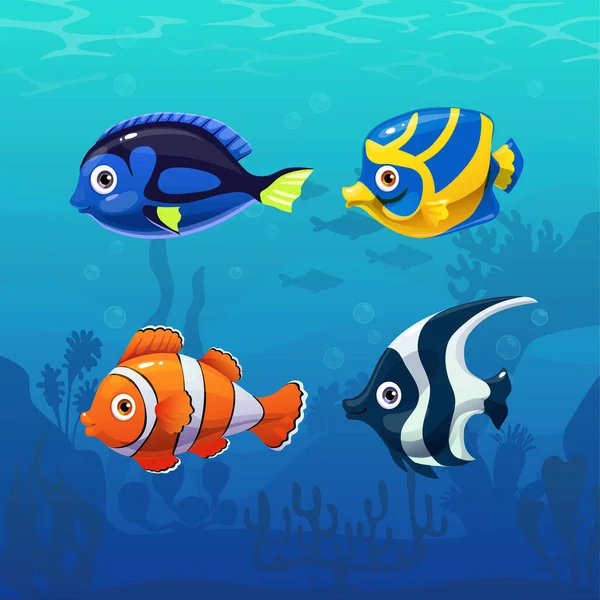 Tropik balık seti. Şirin balık simgeleri.