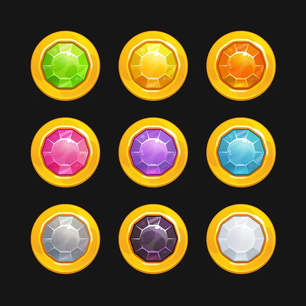 Multicolored shiny crystal assets for game design. — Vettoriale Stock