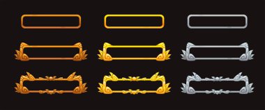 Efsanevi oyun tasarımı için Metalik başlık pankartları.