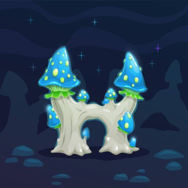 Magic cartoon night mushroom. Alien nature assets.