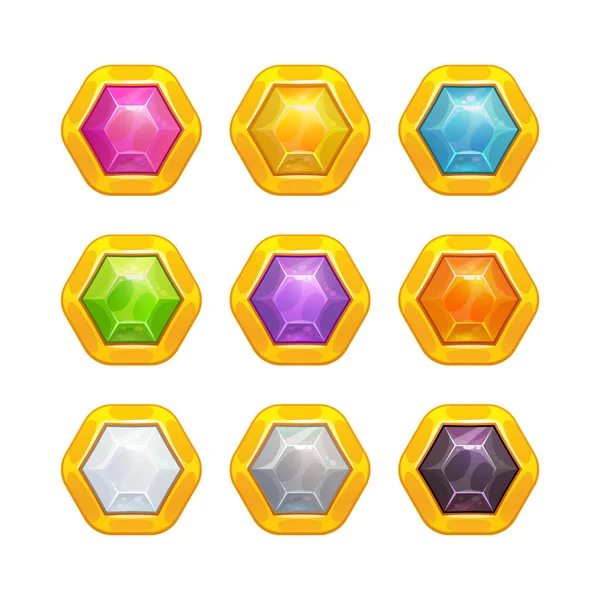Cartoon shiny crystal assets for game design. — 스톡 벡터