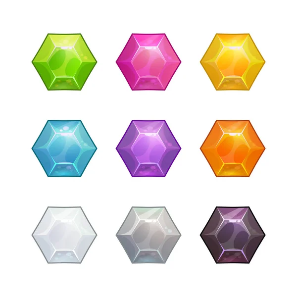 Cartoon polygonal crystal assets for game design. — 스톡 벡터