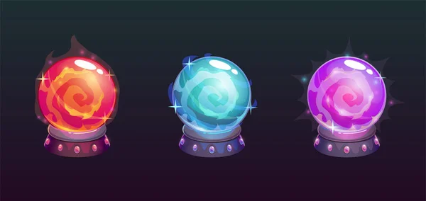 Vector cartoon magic balls. Fairy crystals set. — ストックベクタ