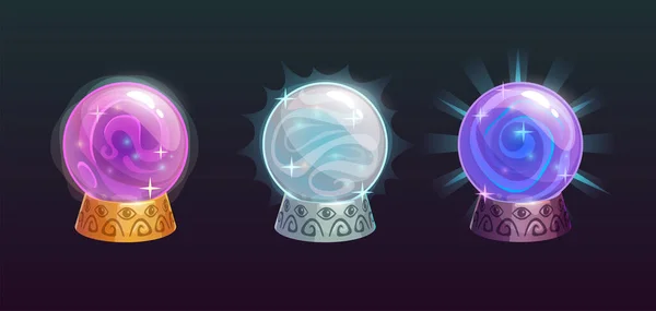 Vector cartoon magic balls. Fairy crystals set. — Stockový vektor