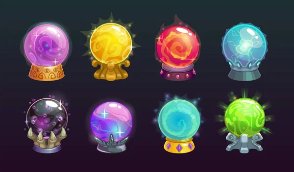 Vector cartoon magic balls. Fairy crystals set. — Stockový vektor