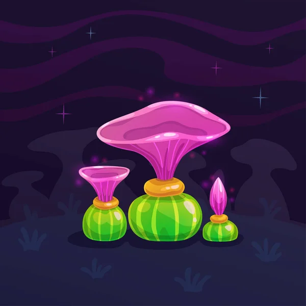 Волшебный мультяшный ночной гриб. Инопланетные природные богатства. — стоковый вектор