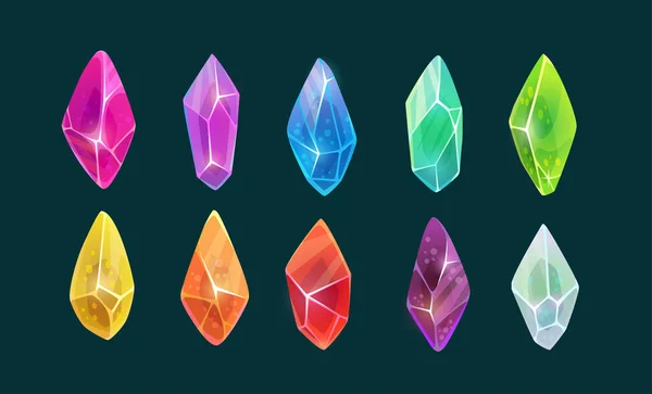 Eleganta Färgglada Glänsande Pärlor Och Magiska Kristaller Ädelsten Samling Dyrbara — Stock vektor