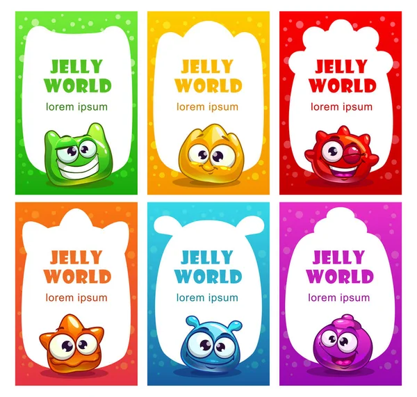 Cartazes Infantis Coloridos Com Personagens Engraçados Geléia Lugar Para Texto —  Vetores de Stock