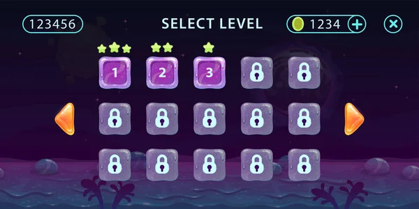 Level Auswahl Gaming Bildschirm Wählen Sie Ebenenfeld Vektor Spiel Design — Stockvektor