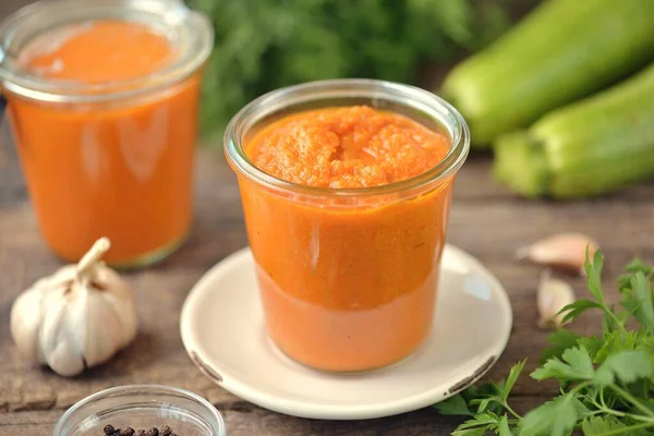 Hausgemachter Kürbiskaviar Mit Karotten Zwiebeln Und Knoblauch Gesunde Ernährung — Stockfoto