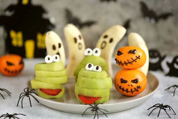 Fantômes Banane Citrouilles Jack Monstres Kiwis Verts Effrayants Pour Fête — Photo