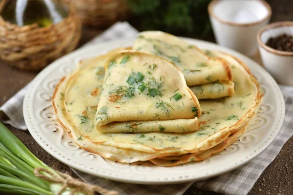 Pancakes Green Onions Dill — Stockfoto
