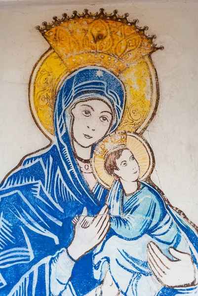 María Madre Dios Una Corona Vestido Azul Beskids Polonia — Foto de Stock