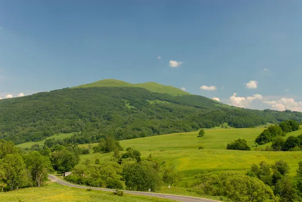 Groene Bergweiden Een Zomerdag Bieszczady Mountains Polen — Stockfoto