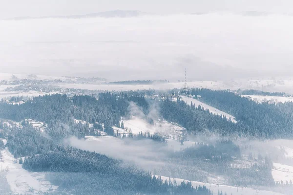 Hazy Mountain Valley Dia Inverno Zakopane Tatra Mountains Polônia — Fotografia de Stock
