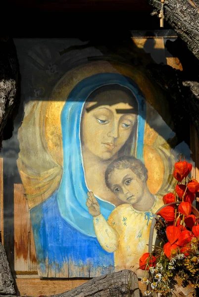 폴란드 2020 Picture Painting Wood Mary Mother God — 스톡 사진