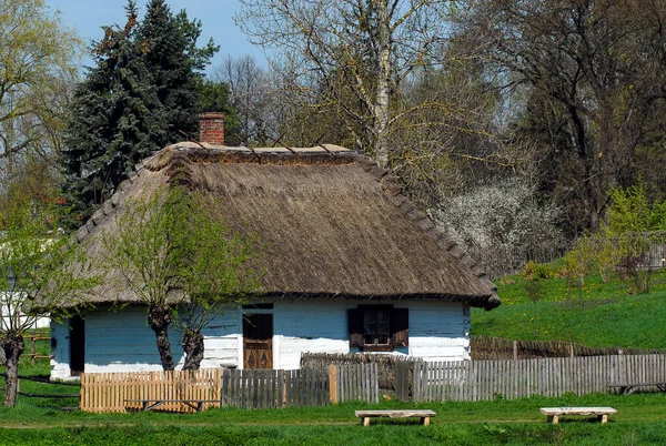 Lublin Polonia Mayo 2015 Tradicional Cabaña Madera Blanca Con Paja — Foto de Stock