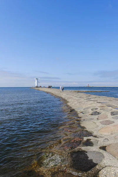 Swinoujcie Poland June 2018 Windmill Lighthouse Breakwater Entrance Port — Stock Photo, Image
