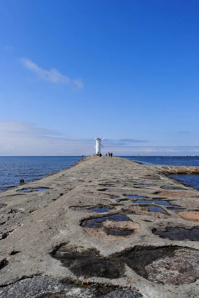 Swinoujcie Poland June 2018 Windmill Lighthouse Breakwater Entrance Port — Stock Photo, Image