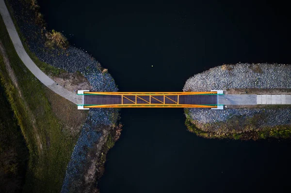 Stahlbrücke Über Den Fluss Luftbild Polen — Stockfoto