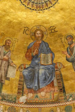 Rome, Italy - June 2000: Ancient mosaic depicting Jesus Christ and the Apostles