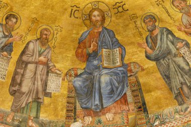 Rome, Italy - June 2000: Ancient mosaic depicting Jesus Christ and the Apostles