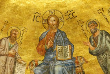 Rome, Italy - June 2000: Ancient mosaic depicting Jesus Christ and the Apostles