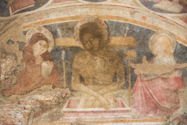 Rome, Italy - June 2000: Ancient fresco with Jesus Christ and Mary