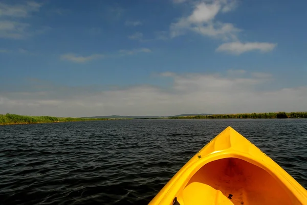 Yellow Canoe Lake Sunny Day Poland — Stock fotografie