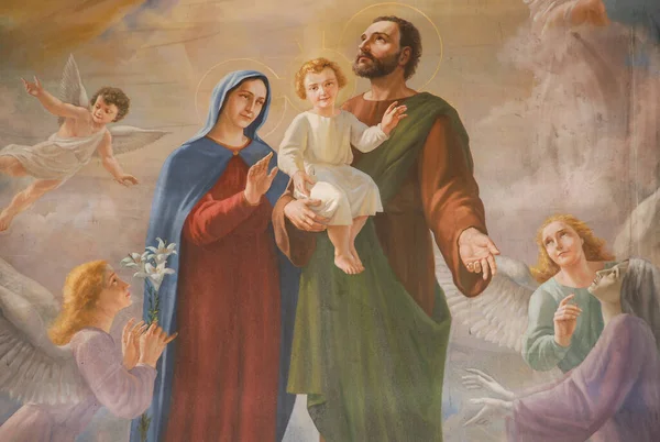 Itálie Červen 2000 Svatá Rodina Obraz Namalovaný Plátně — Stock fotografie