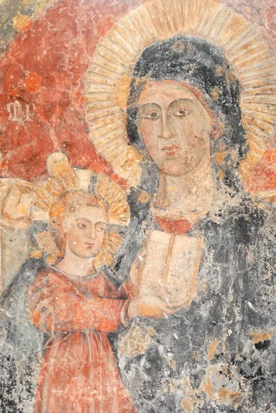 Priverno Itálie Červen 2000 Opatství Fossanova Starodávná Freska Marie — Stock fotografie