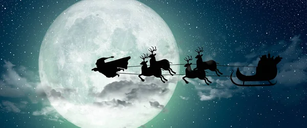 Super Papai Noel Man Super Herói Voando Sobre Lua Cheia — Fotografia de Stock