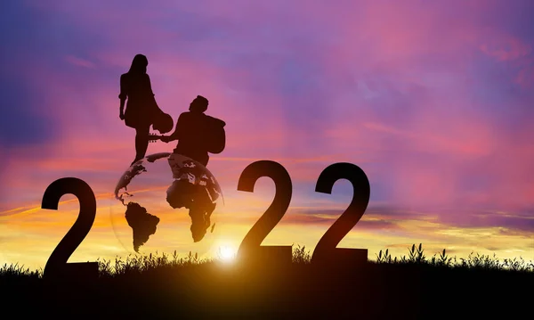 Silueta 2022 Años Fondo Puesta Del Sol Celebración Año Nuevo —  Fotos de Stock