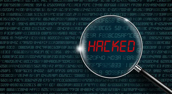 Hackeado Con Lupa Fondo Digital Abstracto Del Número Hexadecimal Virus — Foto de Stock