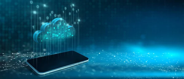 Tecnologia Cloud Computing Internet Codice Binario Smartphone Con Sfondo Astratto — Foto Stock