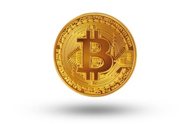 Beyaz arka planda izole edilmiş altın bitcoin. Şifreli para, dijital para. Kripto Madencilik Konsepti.