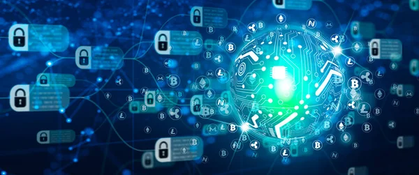 Blokkolólánc Technológia Lánc Diagramjával Titkosított Blokkokkal Technológiai Háttérben Elosztott Ledger — Stock Fotó