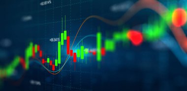 Grafik ve grafiği ticari şamdanlarla doldurun. Finansal statik analiz ve büyüyen finansal tablolar. Çevrimiçi ticaret, Yatırım, Strateji piyasa planı ve borsa dalgalanmaları kavramı.