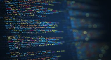 Soyut Modern Programlama Kod Geliştiricisi Teknolojisi. Yazılımın Bilgisayar betiği ve Teknoloji arka planının C Programlama Dili.