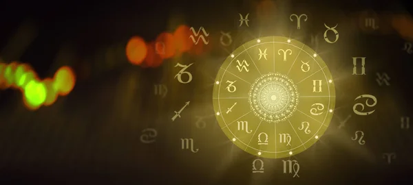 Astrología Signo Del Zodiaco Horóscopo Rueda Fortuna Holograma Con Mandala —  Fotos de Stock