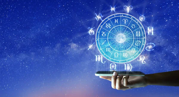 Astrologische Tierkreiszeichen Innerhalb Des Horoskopkreises Auf Mobiltechnologie Astrologie Wissen Über — Stockfoto