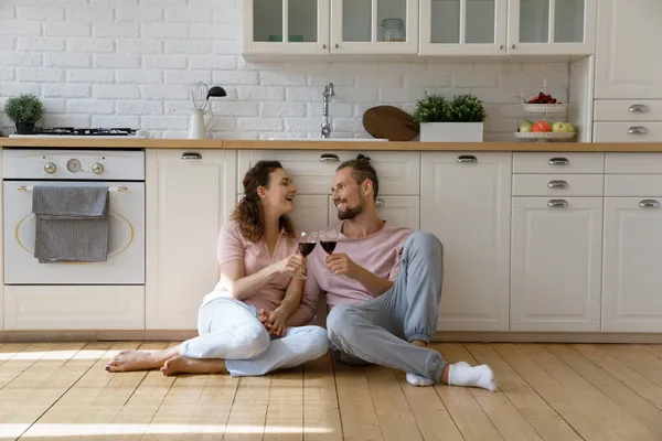 Happy loving millennial couple enjoying home date. — Stock Photo, Image