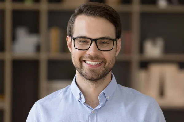 Happy handsome male business leader, businessman, professional in glasses — Stock Photo, Image